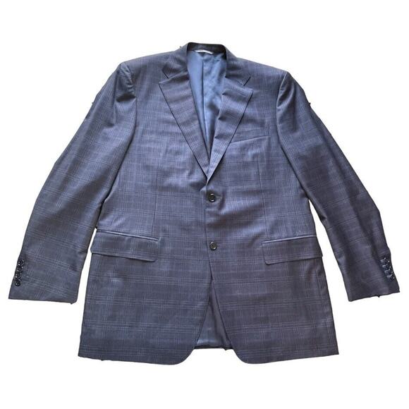Peter Millar Sport Coat Jacket Mens 46 T Navy Blue Gingham Plaid Wool Canada EUC